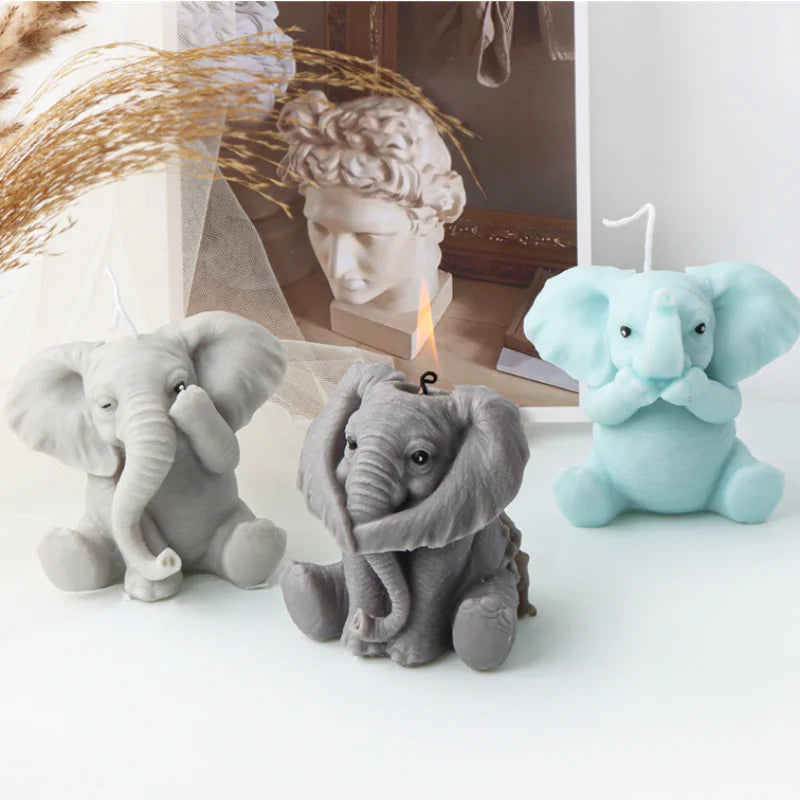 3D Playful Elephant Candle Silicone Mold