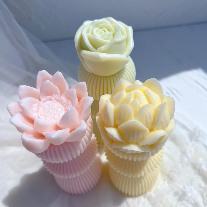 Lotus Flower Ribbed Pillar Candle Mold