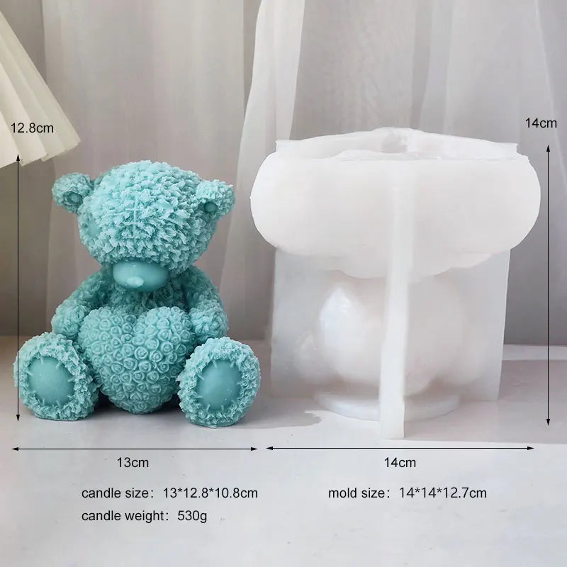 Bear with Bookeh and Heart Silicone Candle Mold