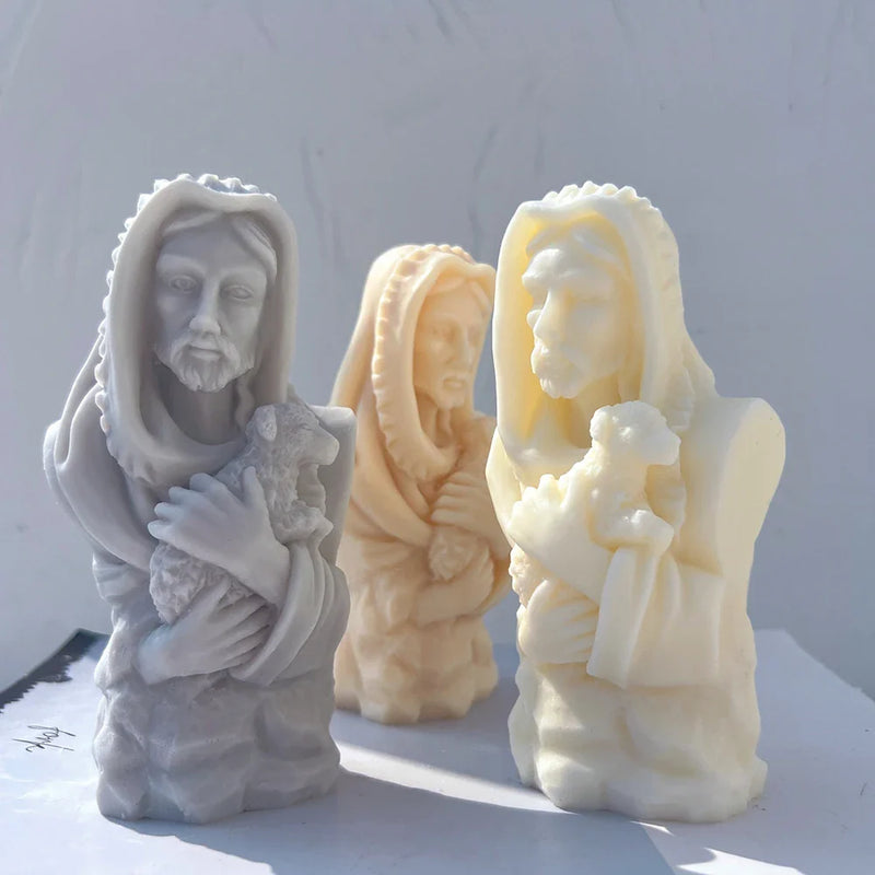 Jesus Christ Holding Lamb Statue Unique Silicone Candle Mold