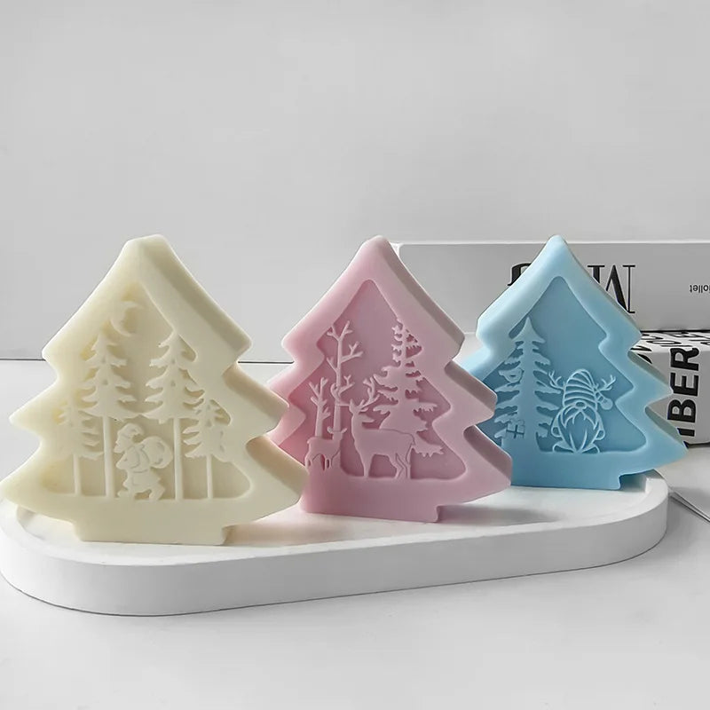 3D Christmas Tree Santa Elk Aromatherapy Silicone Candle Mold