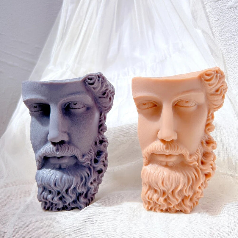 Greek Half Head Beard Man Sculpture Silicone Candle Mold