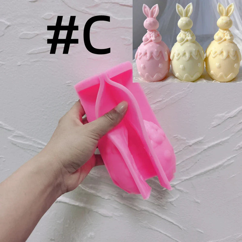 Three Designs Easter Egg Rabbit Silicone Candle Molds