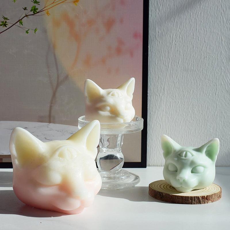 Three Eyes Cat Head DIY Scented Candle Silicone Mold Candles molds