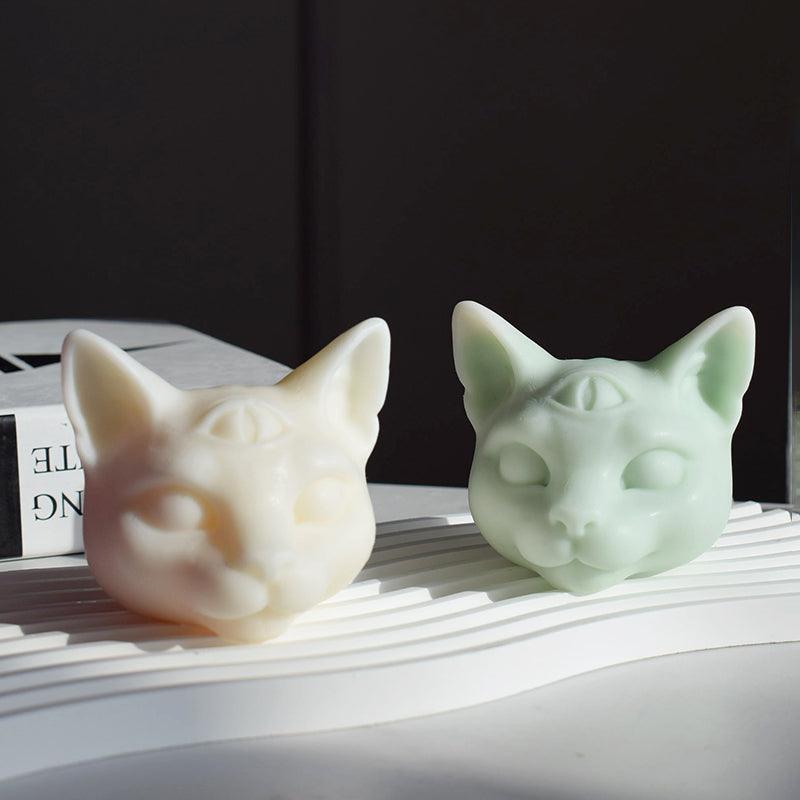 Three Eyes Cat Head DIY Scented Candle Silicone Mold Candles molds