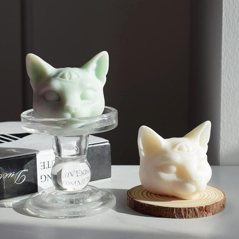 Three Eyes Cat Head DIY Scented Candle Silicone Mold Candles molds