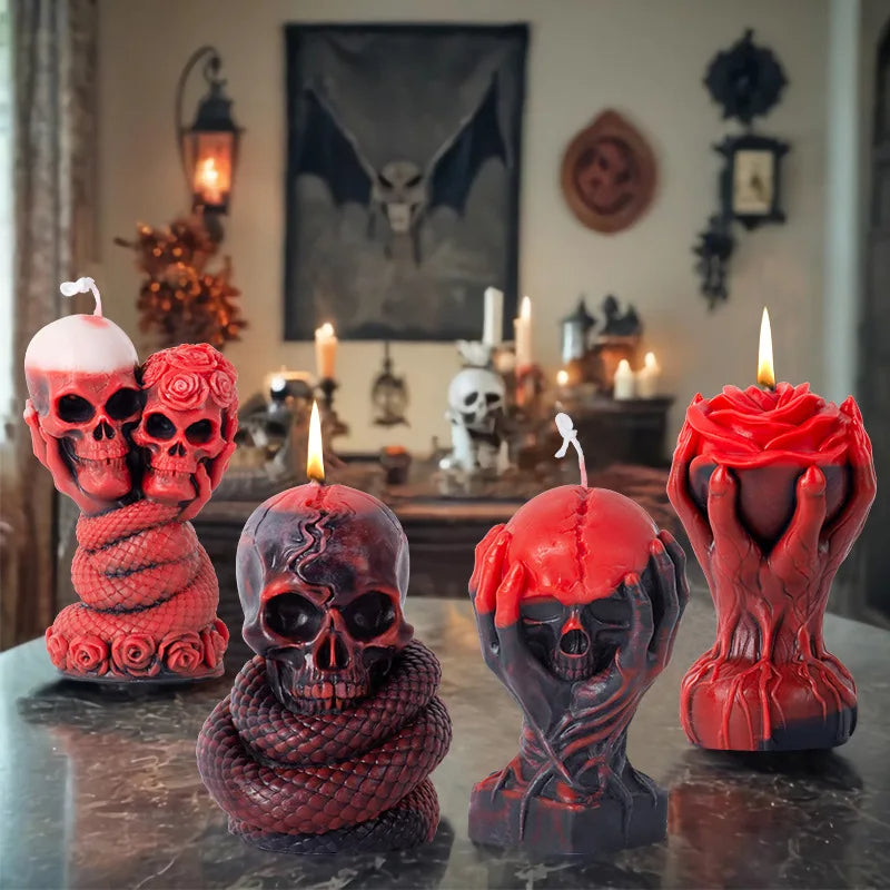 Halloween Handheld Rose Skull Candle Mold